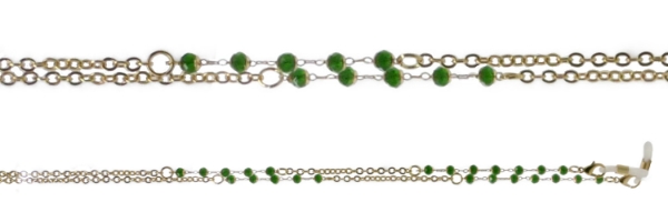 Picture of Gold and green bead chain.