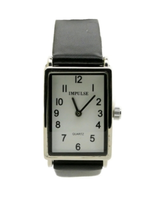 Show details for Impulse Rectangle - Silver Black Strap Picture of Impulse Rectangle - Silver Black Strap